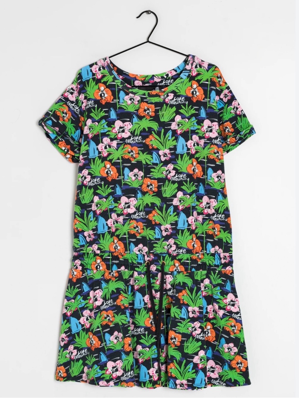 Love Moschino Tropical Print Dress with Elastic Drawstring Waist